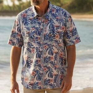 IZOD SALTWATER - Tropical Floral Button Down Shirt W/ Pockets, Back Vented, XXL